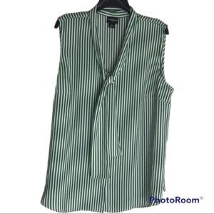 Green White Stripe Necktie Sleeveless Button Down Top